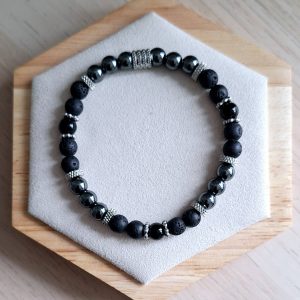 Bracelet femme | hématite, pierre de lave et onyx | Lithothérapie | acier inoxydable | Presqu'îles bijoux | 62800 LIEVIN