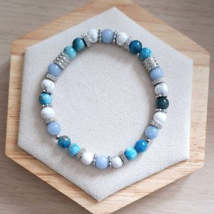 Bracelet femme| apatite A, howlite et angélite A+| Lithothérapie | acier inoxydable | Presqu'îles bijoux | 62800 LIEVIN