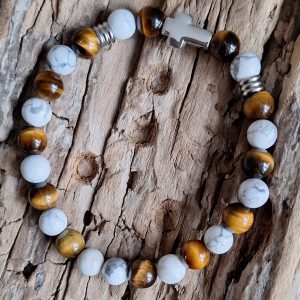 Bracelet homme | œil de tigre, Howlite | Lithothérapie | Presqu'îles bijoux | 62800 LIEVIN