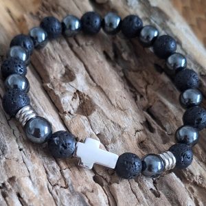 Bracelet homme | Pierre de lave hématite | Lithothérapie | acier inoxydable | Presqu'îles bijoux | 62800 LIEVIN
