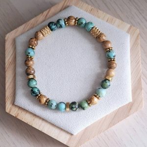 Bracelet femme | jaspe paysage turquoise africaine | Lithothérapie | acier inoxydable | Presqu'îles bijoux | 62800 LIEVIN