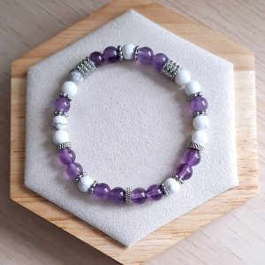 Bracelet femme | Améthyste howlite | Lithothérapie | acier inoxydable | Presqu'îles bijoux | 62800 LIEVIN