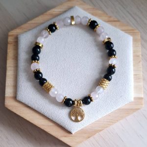 Bracelet femme | quartz rose obsidienne | Lithothérapie | acier inoxydable | Presqu'îles bijoux | 62800 LIEVIN