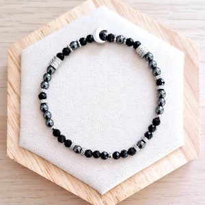 Bracelet femme | onyx facetté et hématite | Lithothérapie | acier inoxydable | Presqu'îles bijoux | 62800 LIEVIN