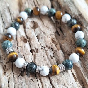 Bracelet homme | Jaspe kambaba œil de tigre howlite | Lithothérapie | Presqu'îles bijoux | 62800 LIEVIN