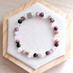 Bracelet femme | cristal de roche craqué A et tourmaline multicolore A | Lithothérapie | acier inoxydable | Presqu'îles bijoux | 62800 LIEVIN