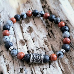 Bracelet homme | jaspe rouge obsidienne neige pierre de lave | Lithothérapie | Presqu'îles bijoux | 62800 LIEVIN