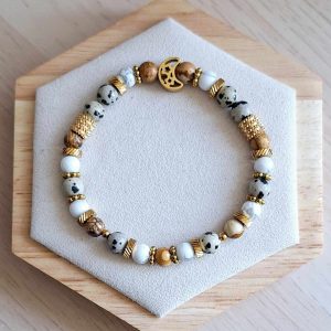 Bracelet femme | jaspe dalmatien jaspe paysage howlite | Lithothérapie | acier inoxydable | Presqu'îles bijoux | 62800 LIEVIN