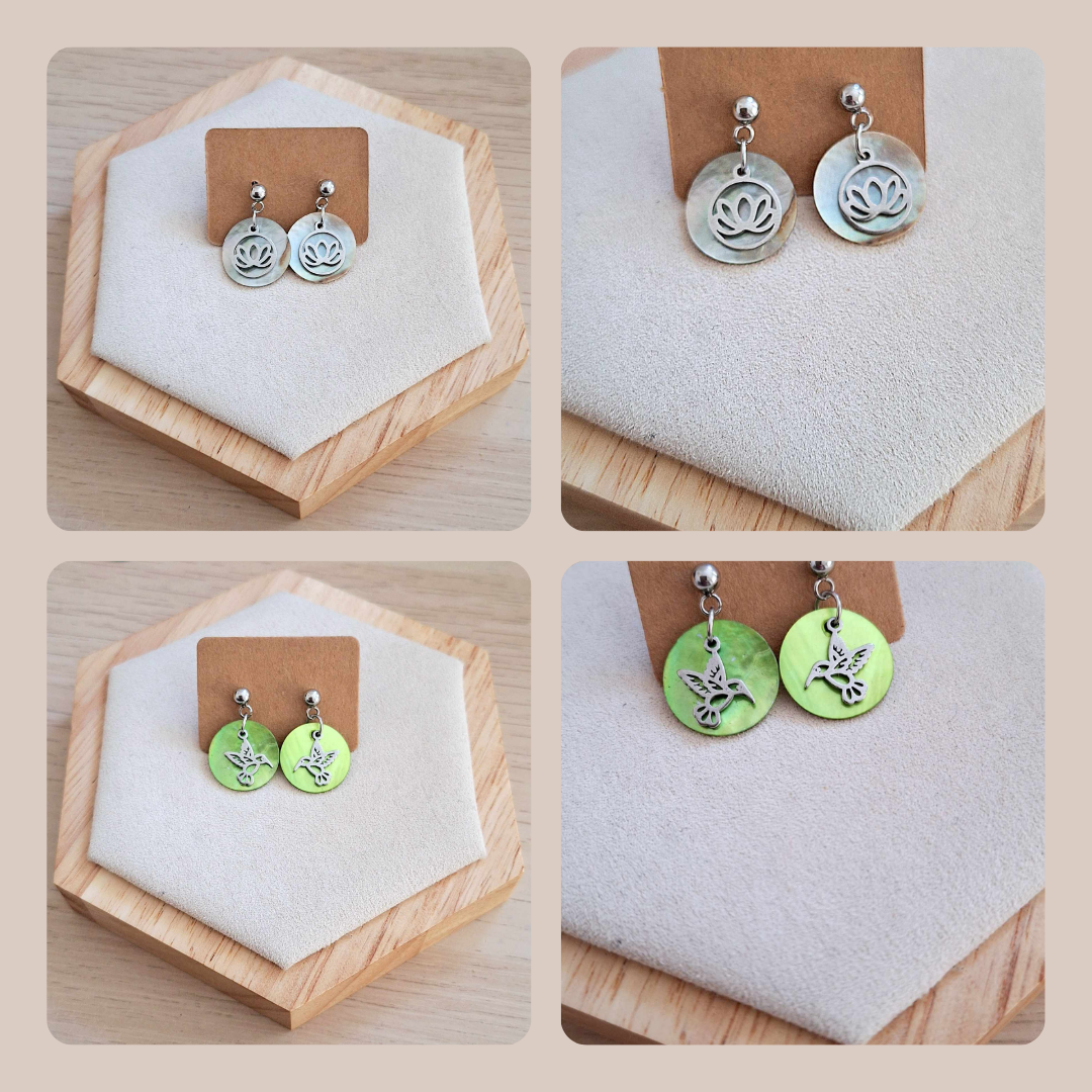 Boucles d'oreilles | Nacre | Lithothérapie | acier inoxydable | Presqu'îles bijoux | 62800 LIEVIN