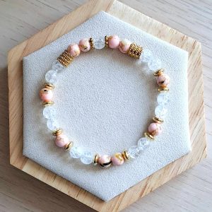 Bracelet femme | cristal de roche craqué A et howlite coquillage | Lithothérapie | acier inoxydable | Presqu'îles bijoux | 62800 LIEVIN