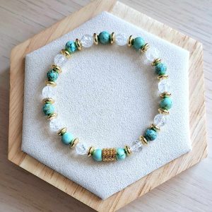 Bracelet femme | cristal de roche craqué A et magnésite turquoise | Lithothérapie | acier inoxydable | Presqu'îles bijoux | 62800 LIEVIN