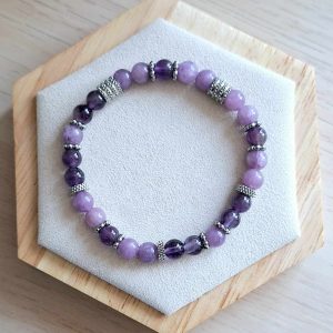 Bracelet femme | Lépidolite A+ et améthyste | Lithothérapie | acier inoxydable | Presqu'îles bijoux | 62800 LIEVIN