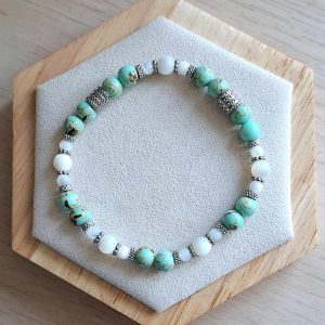 Bracelet femme | nacre et howlite coquillage | Lithothérapie | acier inoxydable | Presqu'îles bijoux | 62800 LIEVIN
