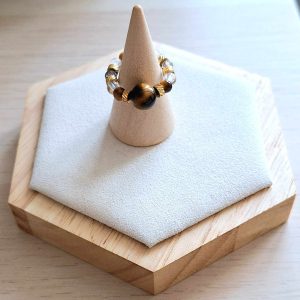 Bague femme | œil de tigre quartz fumé cristal de roche craqué | Lithothérapie | acier inoxydable | Presqu'îles bijoux | 62800 LIEVIN