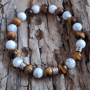 Bracelet homme | œil de tigre, Howlite | Lithothérapie | Presqu'îles bijoux | 62800 LIEVIN