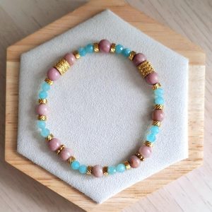 Bracelet femme | rhodonite et amazonite | Lithothérapie | acier inoxydable | Presqu'îles bijoux | 62800 LIEVIN