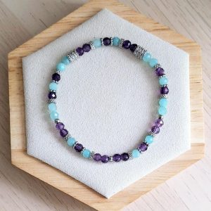 Bracelet femme | améthyste et amazonite | Lithothérapie | acier inoxydable | Presqu'îles bijoux | 62800 LIEVIN