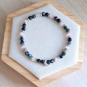 Bracelet femme | œil de tigre et quartz rose | Lithothérapie | acier inoxydable | Presqu'îles bijoux | 62800 LIEVIN