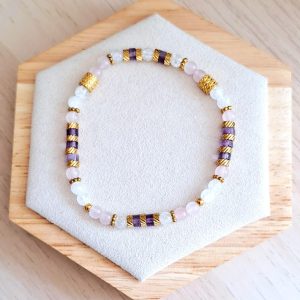 Bracelet femme | améthyste, cristal de roche et quartz rose | Lithothérapie | acier inoxydable | Presqu'îles bijoux | 62800 LIEVIN