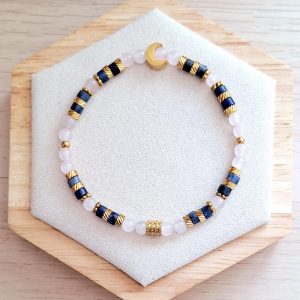 Bracelet femme | sodalite et quartz rose | Lithothérapie | acier inoxydable | Presqu'îles bijoux | 62800 LIEVIN