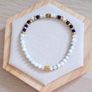Bracelet femme | Lapis Lazuli et howlite | Lithothérapie | acier inoxydable | Presqu'îles bijoux | 62800 LIEVIN