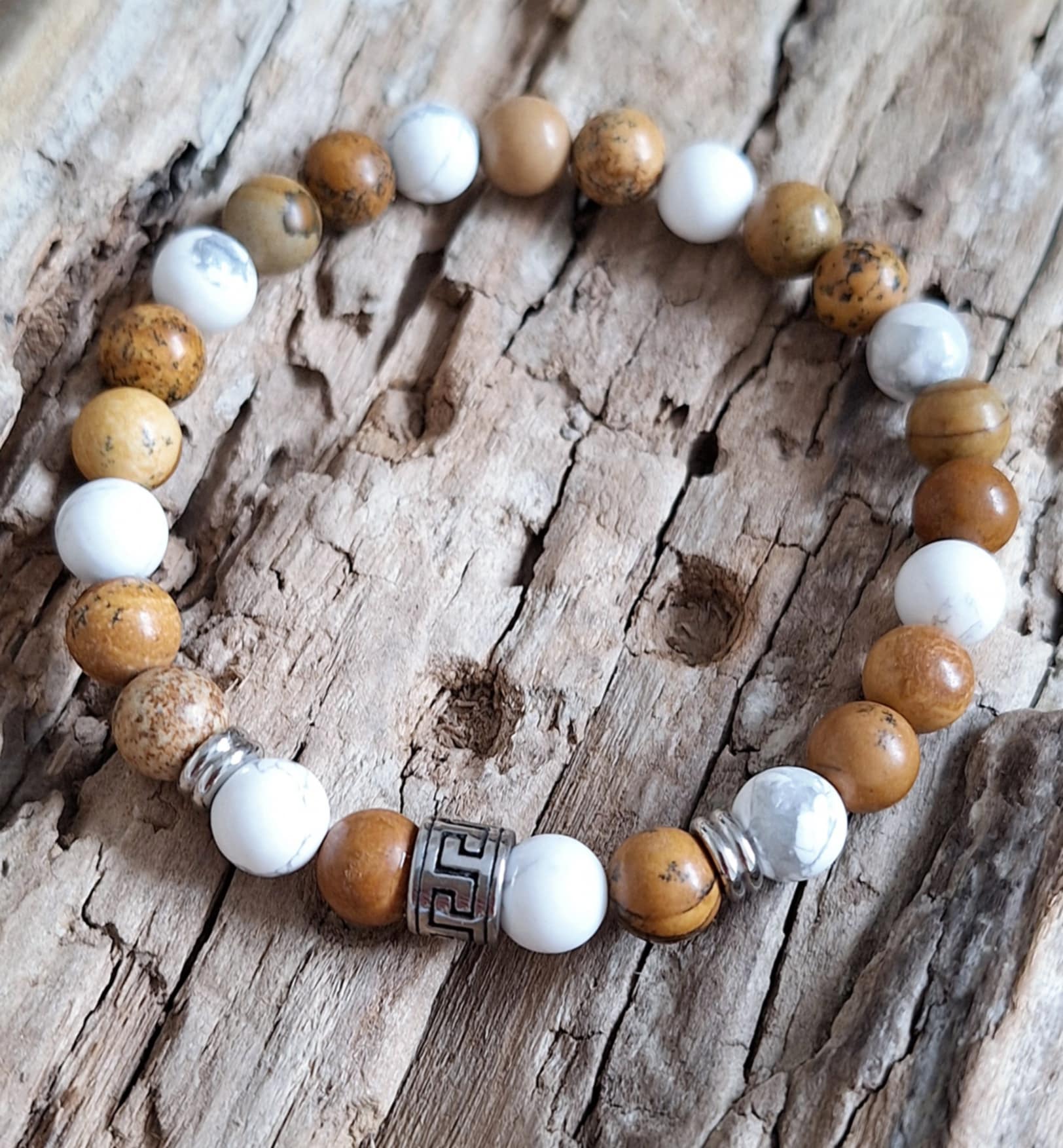 Bracelet homme | jaspe paysage, Howlite | Lithothérapie | Presqu'îles bijoux | 62800 LIEVIN