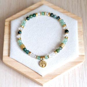 Bracelet femme | aventurine agate mousse et cristal de roche | Lithothérapie | acier inoxydable | Presqu'îles bijoux | 62800 LIEVIN