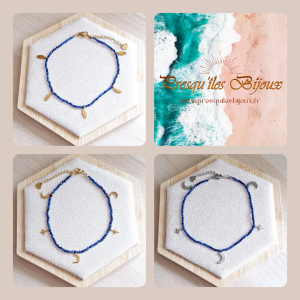 Chaîne de cheville femme | Lapis lazuli | Lithothérapie | acier inoxydable | Presqu'îles bijoux | 62800 LIEVIN