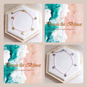 Chaîne de cheville femme | Quartz rose | Lithothérapie | acier inoxydable | Presqu'îles bijoux | 62800 LIEVIN