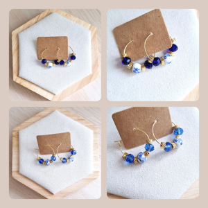 Boucles d'oreilles | acier inoxydable | céramique et perles de verre | Presqu'îles bijoux | 62800 LIEVIN