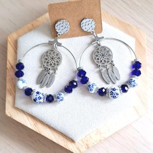 Boucles d'oreilles | acier inoxydable | céramique et perles de verre | Presqu'îles bijoux | 62800 LIEVIN