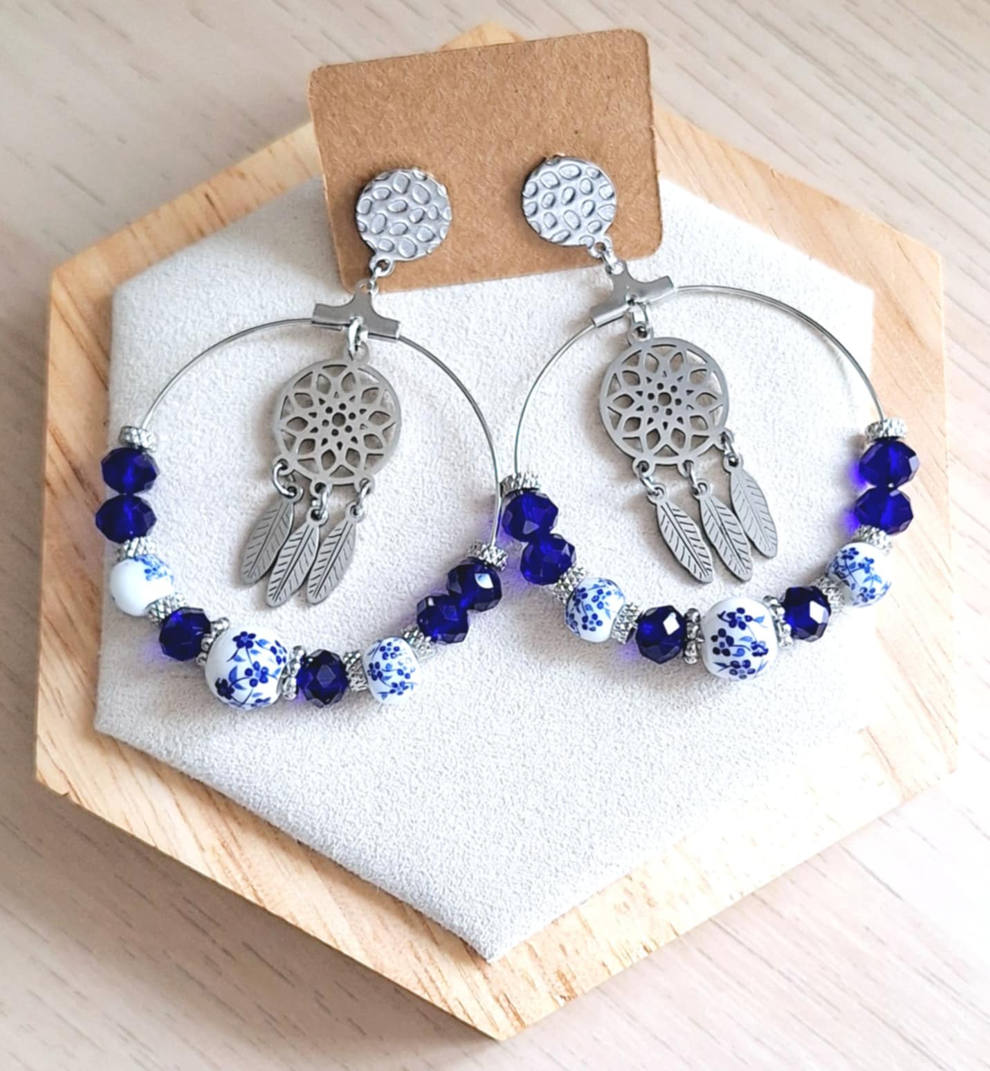 Boucles d'oreilles | acier inoxydable | céramique et perles de verre | Presqu'îles bijoux | 62800 LIEVIN