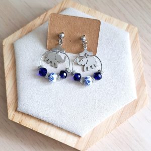 Boucles d'oreilles | acier inoxydable | céramique et perles de verre | Presqu'îles bijoux | 62800 LIEVIN