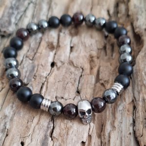 Bracelet homme | Onyx mat grenat et hématite | Lithothérapie | Presqu'îles bijoux | 62800 LIEVIN