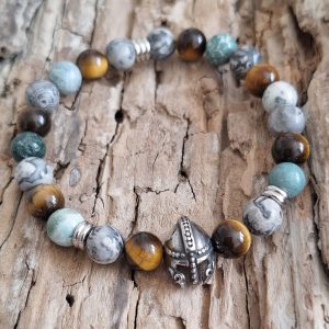 Bracelet homme | œil de tigre agate mousse et jaspe picasso | Lithothérapie | Presqu'îles bijoux | 62800 LIEVIN