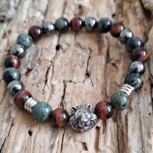 Bracelet homme | Œil de taureau jaspe kambaba et hématite | Lithothérapie | Presqu'îles bijoux | 62800 LIEVIN