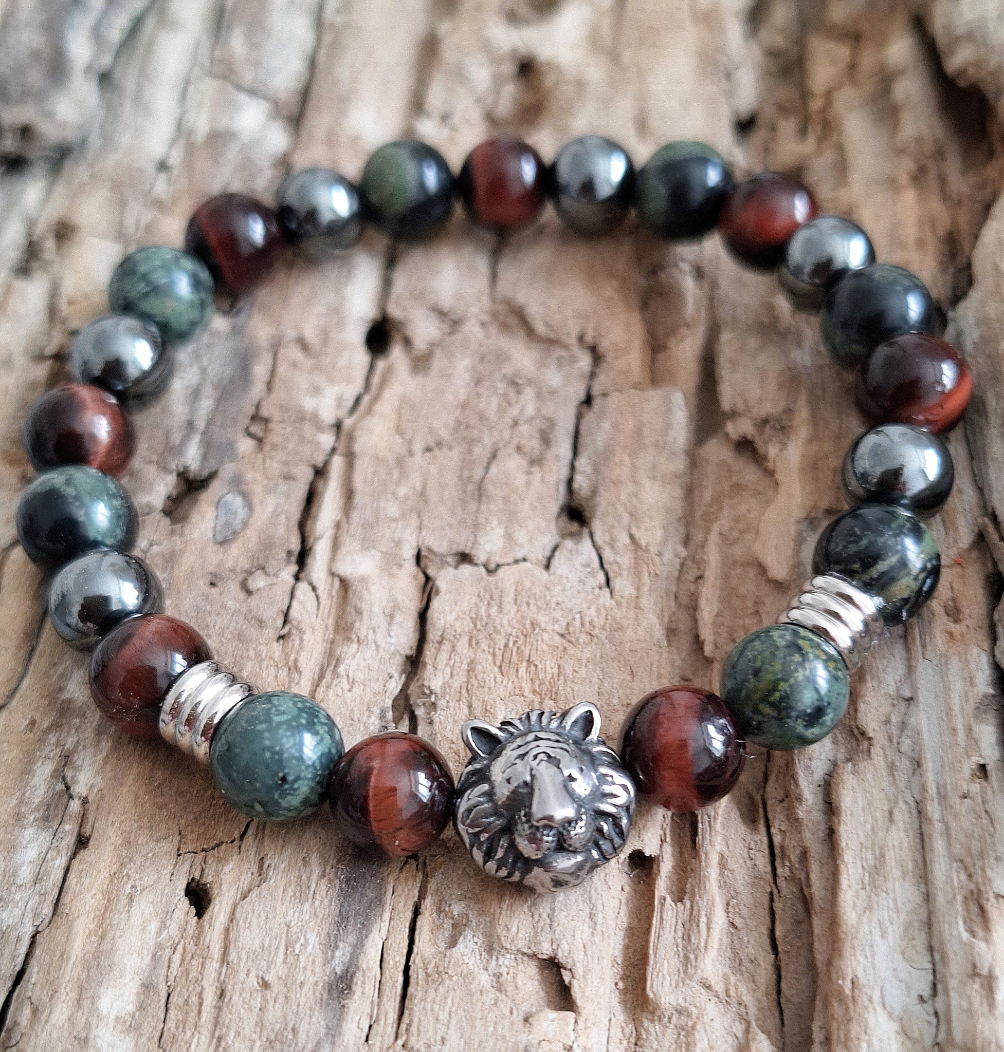 Bracelet homme | Œil de taureau jaspe kambaba et hématite | Lithothérapie | Presqu'îles bijoux | 62800 LIEVIN