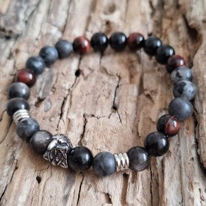 Bracelet homme | Œil de taureau obsidienne argentée labradorite | Lithothérapie | Presqu'îles bijoux | 62800 LIEVIN