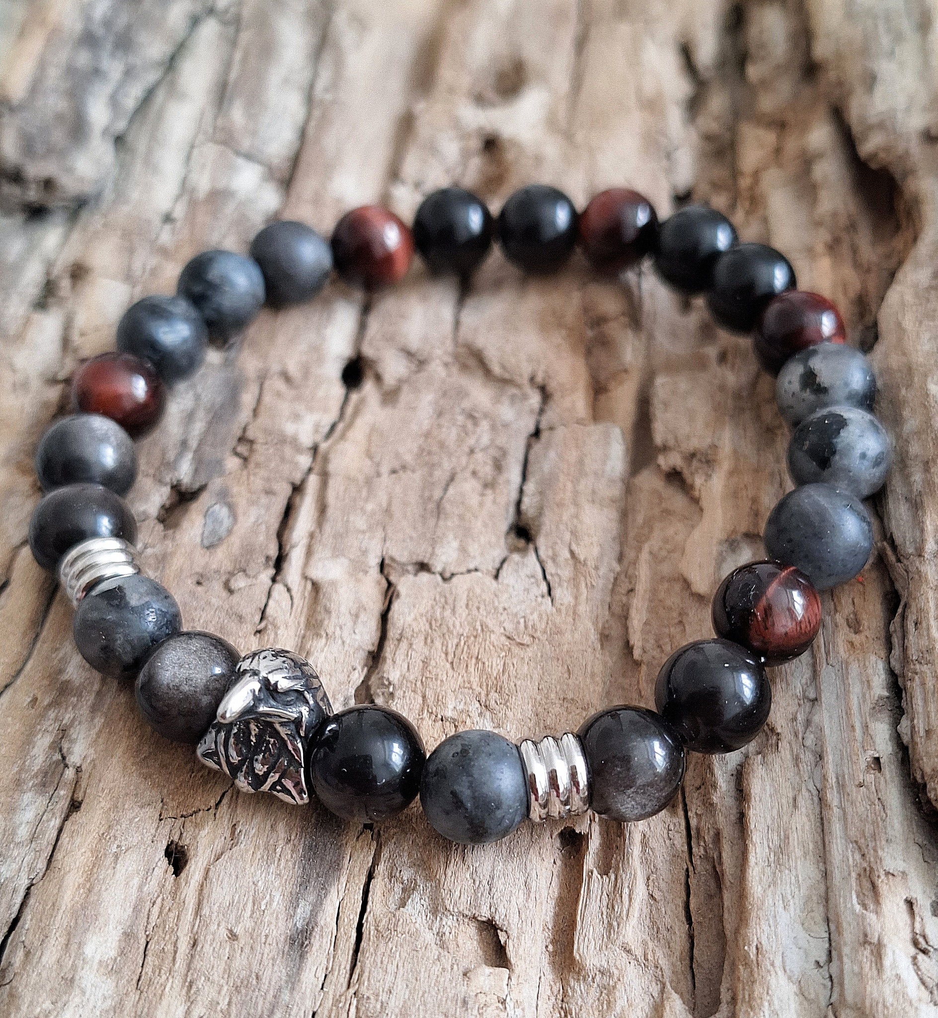 Bracelet homme | Œil de taureau obsidienne argentée labradorite | Lithothérapie | Presqu'îles bijoux | 62800 LIEVIN